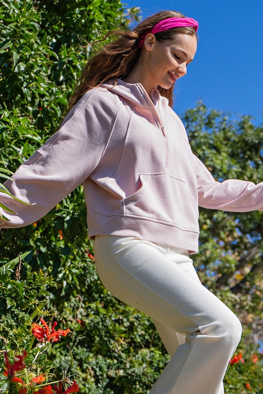 French Terry Cropped Hoodie Jacket Baby Pink