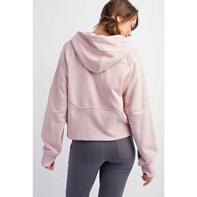 French Terry Cropped Hoodie Jacket Baby Pink