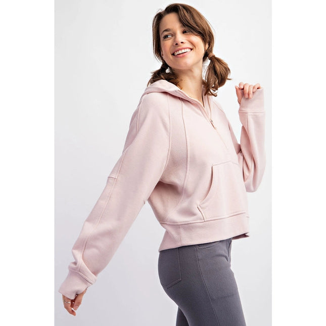 French Terry Cropped Hoodie Jacket Baby Pink