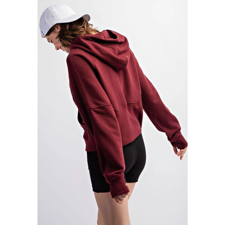 French Terry Cropped Hoodie Jacket Burgundy