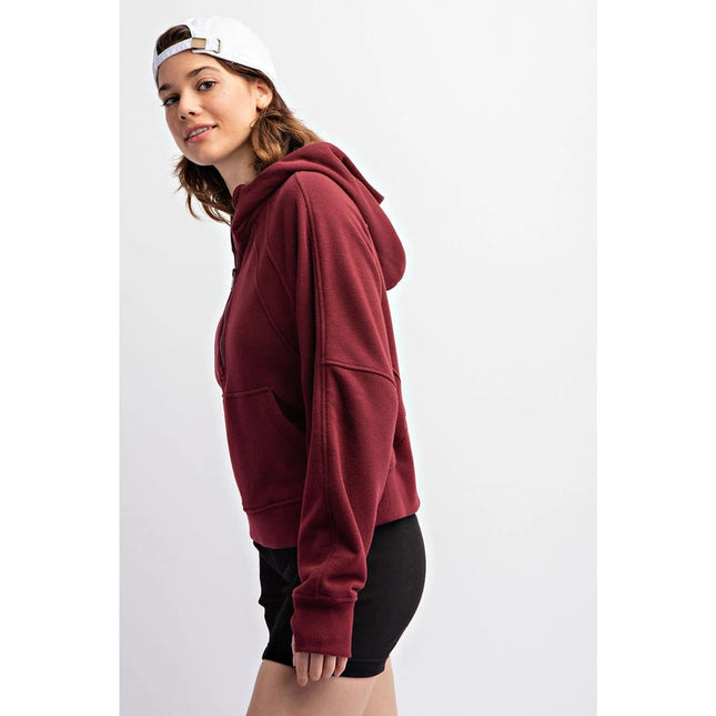 French Terry Cropped Hoodie Jacket Burgundy