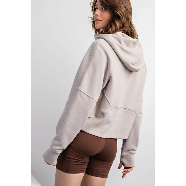 French Terry Cropped Hoodie Jacket Lt Taupe