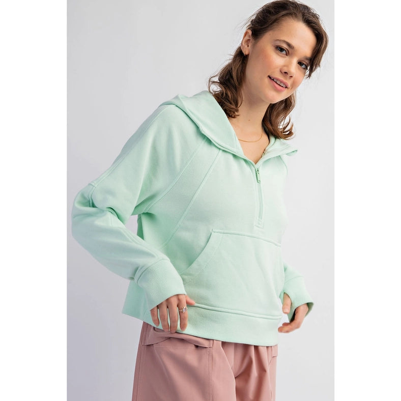 French Terry Cropped Hoodie Jacket Mint