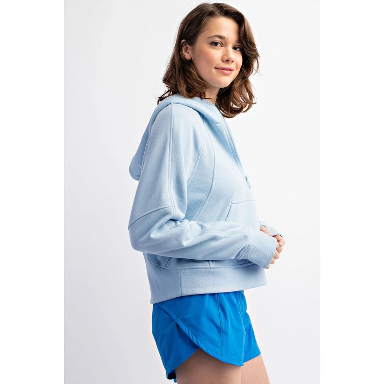 French Terry Cropped Hoodie Jacket Sky Blue