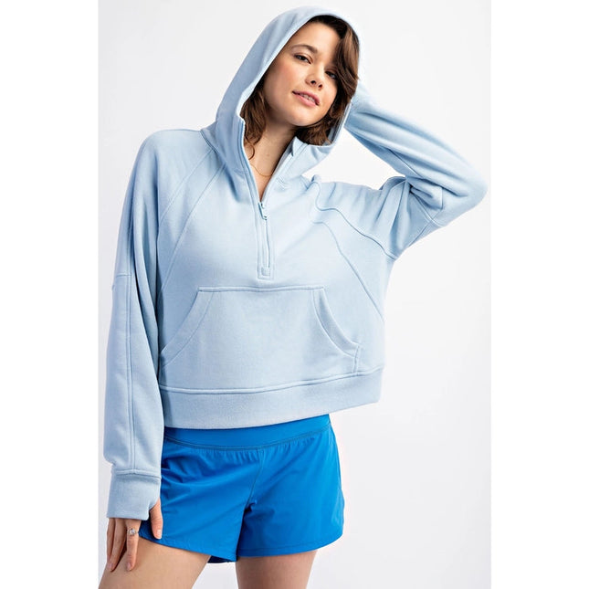 French Terry Cropped Hoodie Jacket Sky Blue