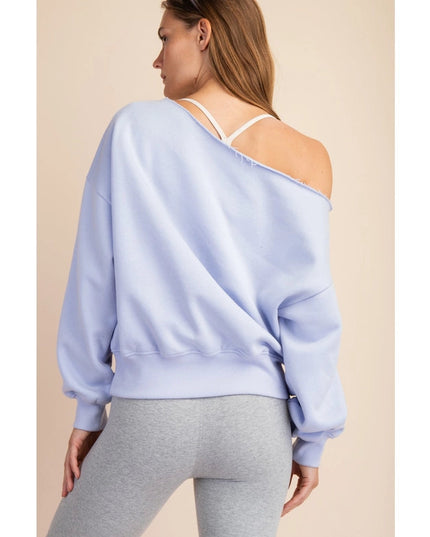 French Terry Fleece Off Shoulder Sweatshirt Iris