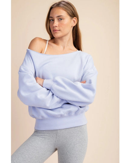 French Terry Fleece Off Shoulder Sweatshirt Iris