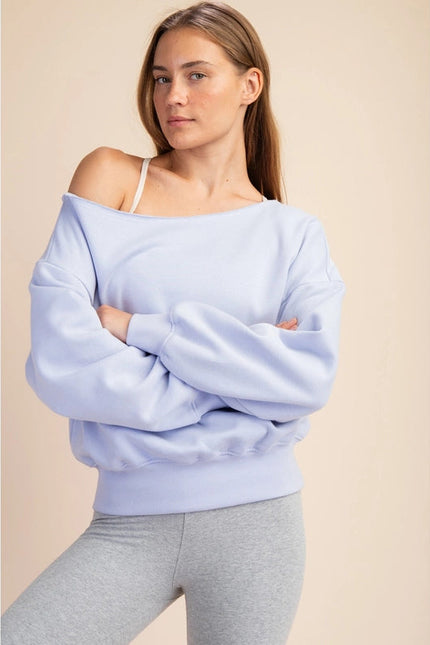 French Terry Fleece Off Shoulder Sweatshirt Iris