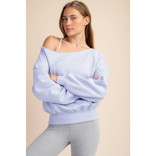 French Terry Fleece Off Shoulder Sweatshirt Iris