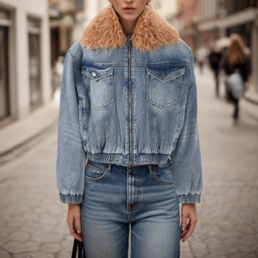 Friendly Fur Collar Denim Jacket - Autumn/Winter