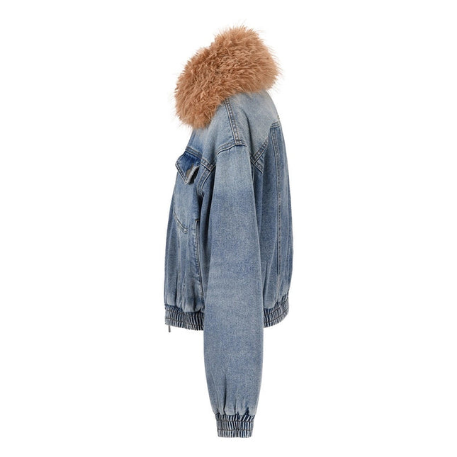 Friendly Fur Collar Denim Jacket - Autumn/Winter