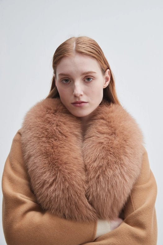 Fur Shawl Collar Cashmere Coat Camel