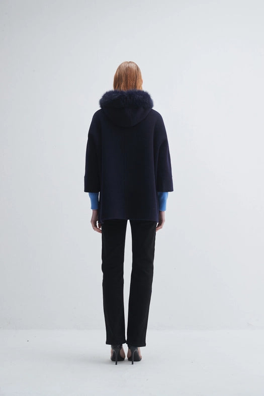 Fur Trim Hooded Cashmere Jacket