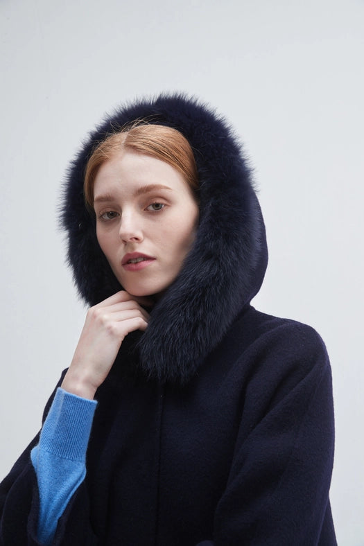 Fur Trim Hooded Cashmere Jacket