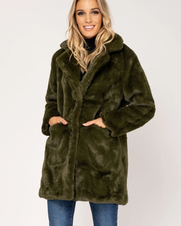 Fur coat with pocket and buttons KAKHI