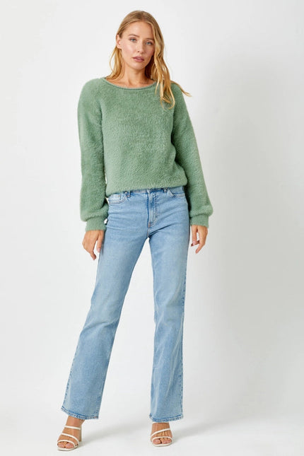 Fuzzy Boat Neck Sweater Top