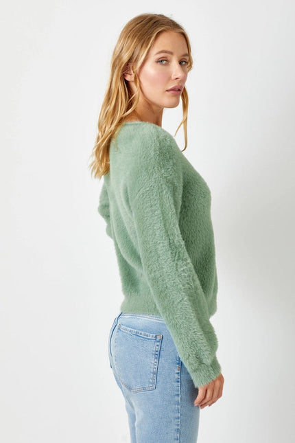 Fuzzy Boat Neck Sweater Top