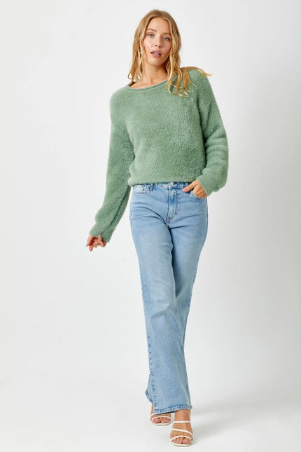 Fuzzy Boat Neck Sweater Top