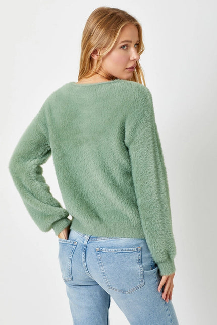 Fuzzy Boat Neck Sweater Top