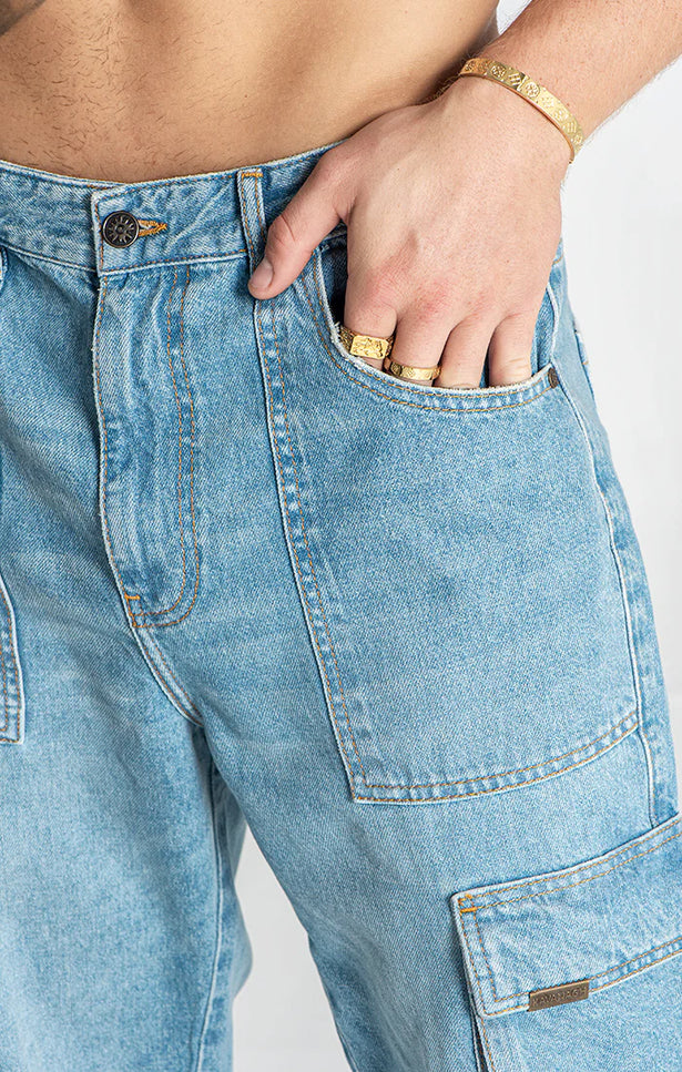 Light Blue Discover Cargo Jeans-Jeans-Gianni Kavanagh-Urbanheer