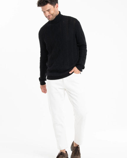 Gabi 3 4-ply Twisted Turtleneck Sweater in Black Cashmere