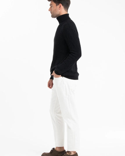 Gabi 3 4-ply Twisted Turtleneck Sweater in Black Cashmere