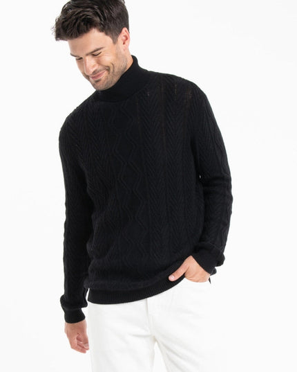 Gabi 3 4-ply Twisted Turtleneck Sweater in Black Cashmere