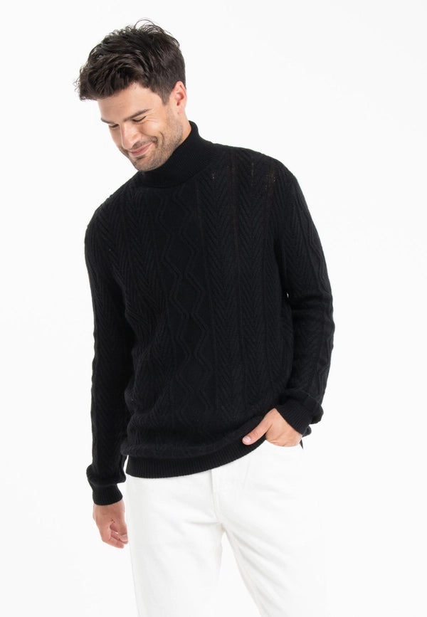 Gabi 3 4-ply Twisted Turtleneck Sweater in Black Cashmere