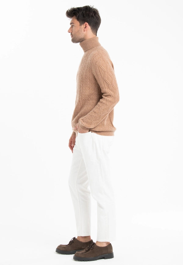 Gabi 3 Camel Cashmere 4-ply Twisted Turtleneck Sweater