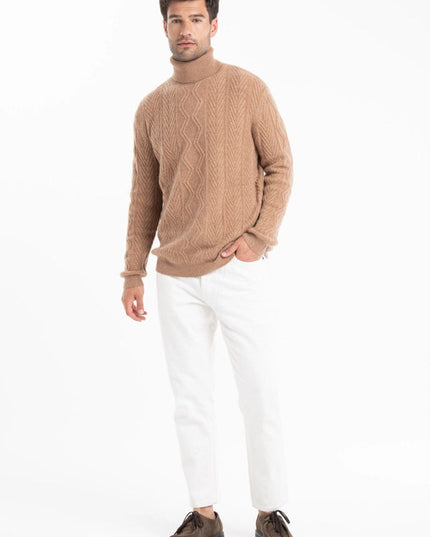 Gabi 3 Camel Cashmere 4-ply Twisted Turtleneck Sweater