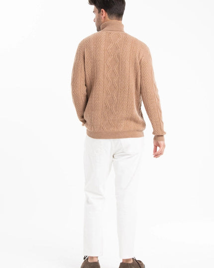 Gabi 3 Camel Cashmere 4-ply Twisted Turtleneck Sweater