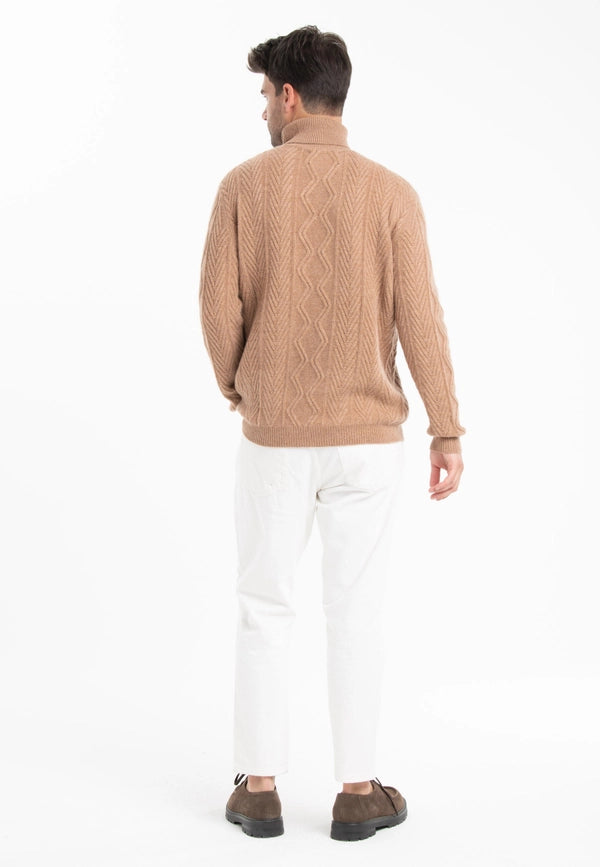 Gabi 3 Camel Cashmere 4-ply Twisted Turtleneck Sweater