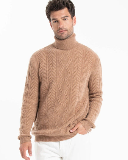 Gabi 3 Camel Cashmere 4-ply Twisted Turtleneck Sweater