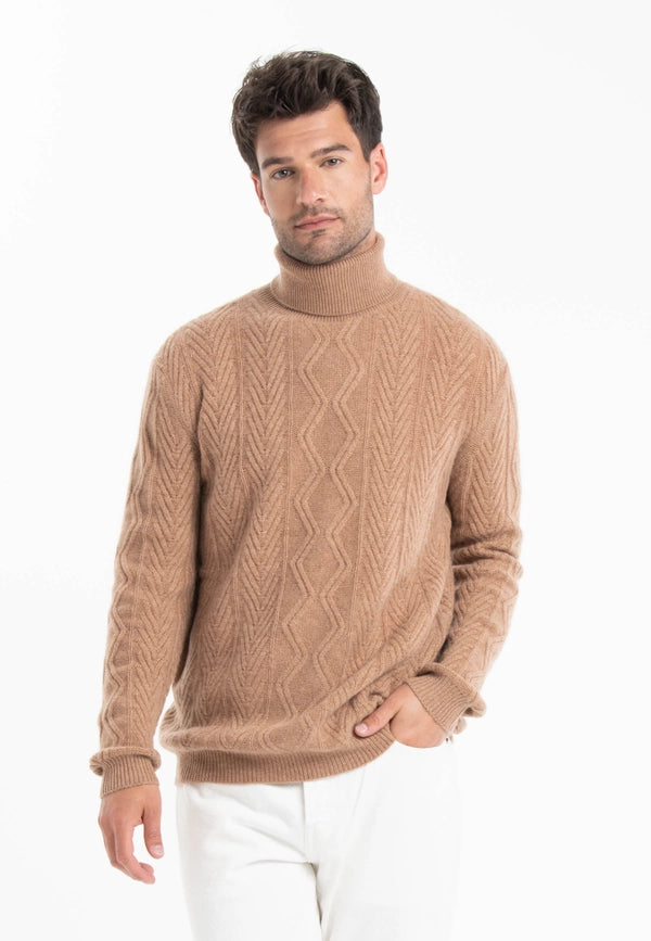 Gabi 3 Camel Cashmere 4-ply Twisted Turtleneck Sweater