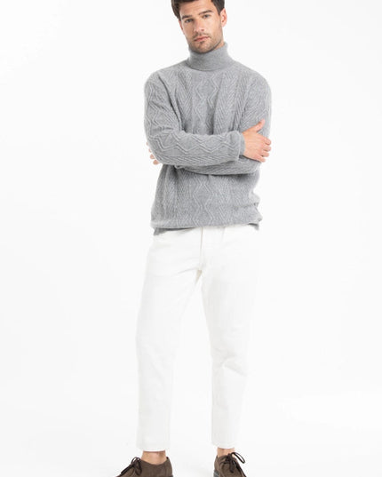 Gabi 3 Light Grey 4-Thread Cashmere Turtleneck Sweater