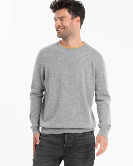 Gabi 5 Grey/Yellow Cashmere Two-Tone Double Round Neck Sweater