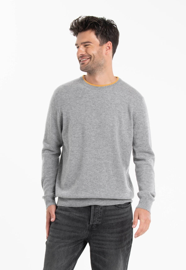 Gabi 5 Grey/Yellow Cashmere Two-Tone Double Round Neck Sweater