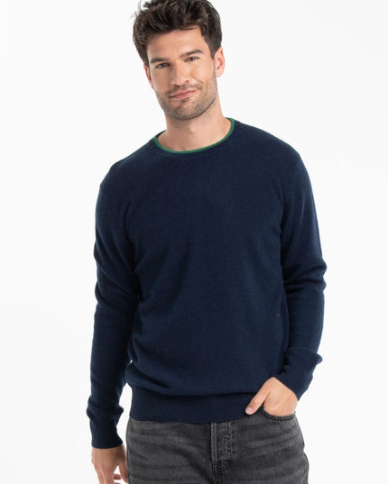 Gabi 5 Navy/Emerald Cashmere Double Round Neck Sweater