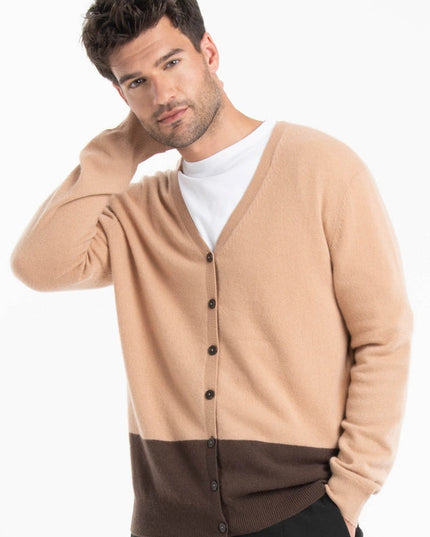 Gabi 6 Brown/Camel Cashmere Two-Tone V-Neck Cardigan