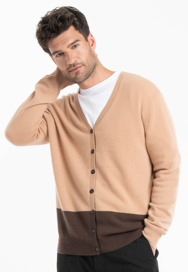 Gabi 6 Brown/Camel Cashmere Two-Tone V-Neck Cardigan