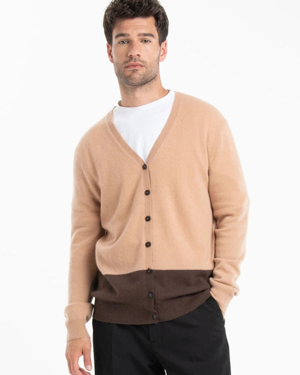 Gabi 6 Brown/Camel Cashmere Two-Tone V-Neck Cardigan