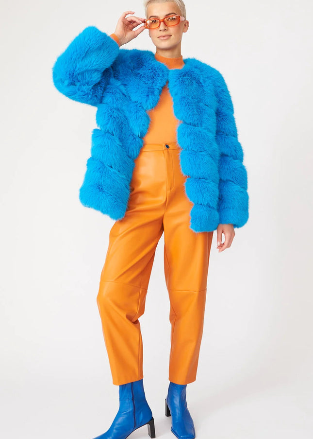 Gaga Faux Fur Striped Blue Coat-0