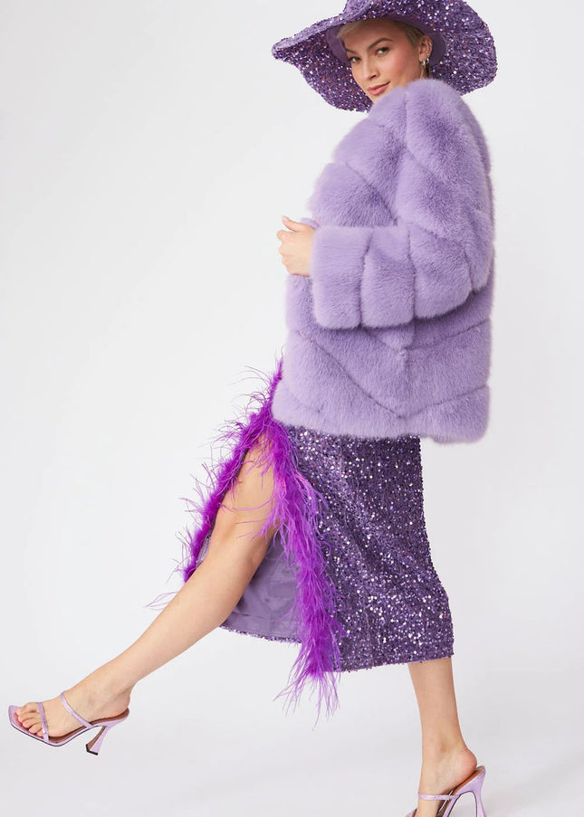 Gaga Faux Fur Striped Lilac Coat-1