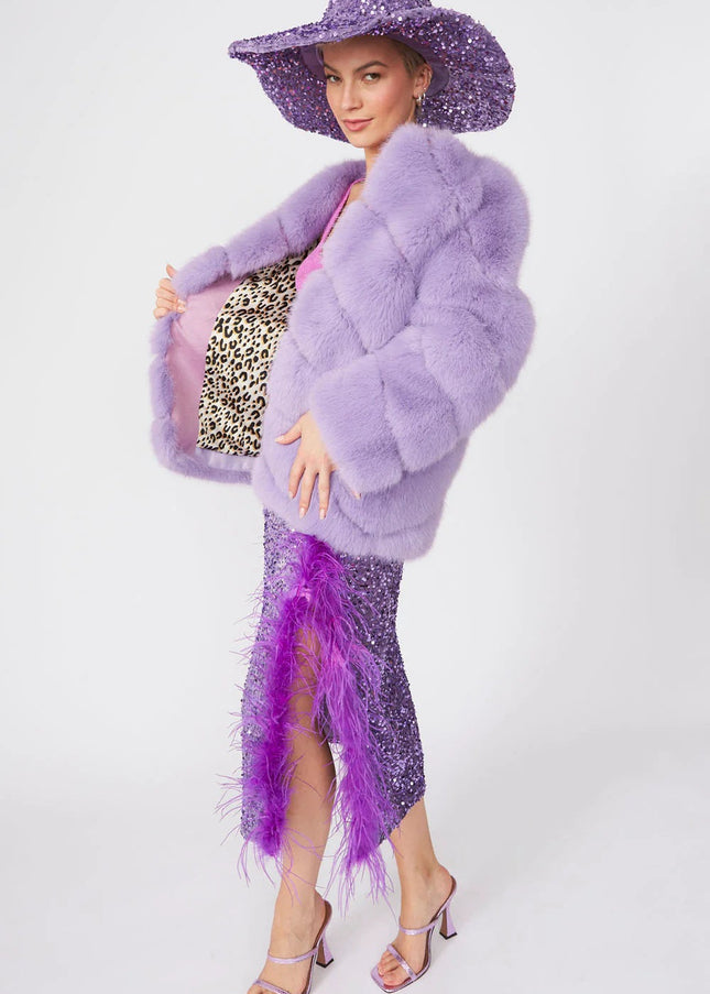 Gaga Faux Fur Striped Lilac Coat-2