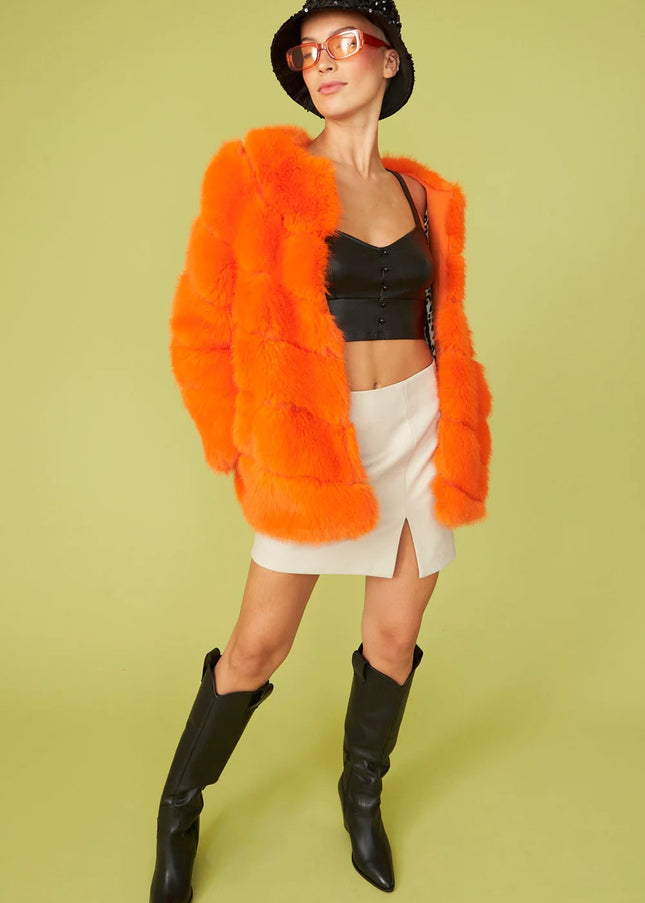 Gaga Faux Fur Striped Orange Coat-0