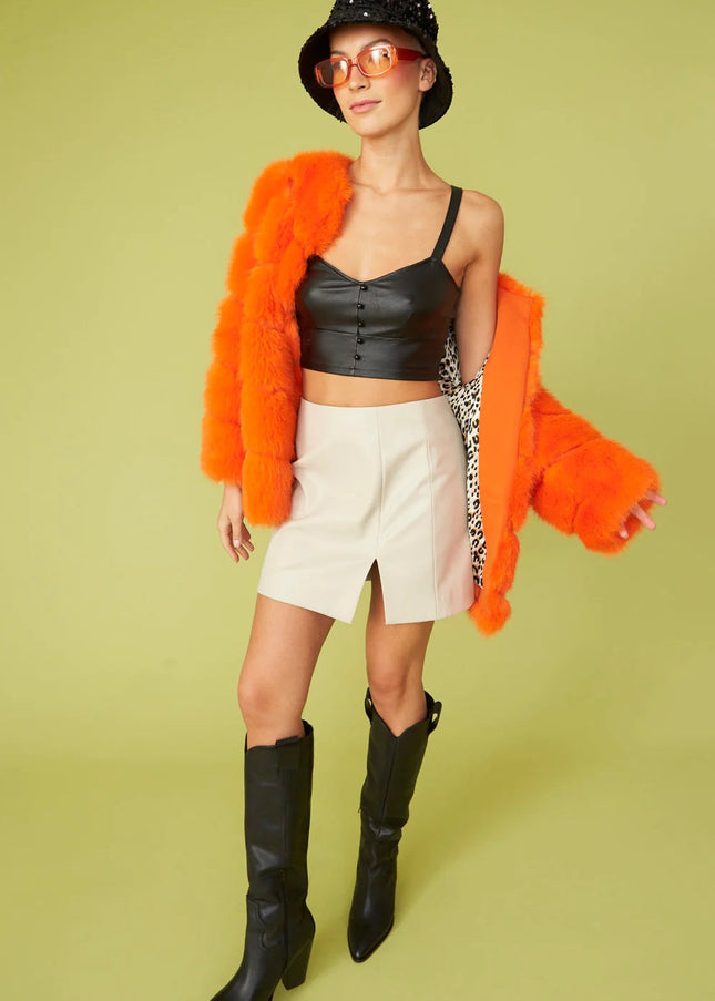 Gaga Faux Fur Striped Orange Coat-1