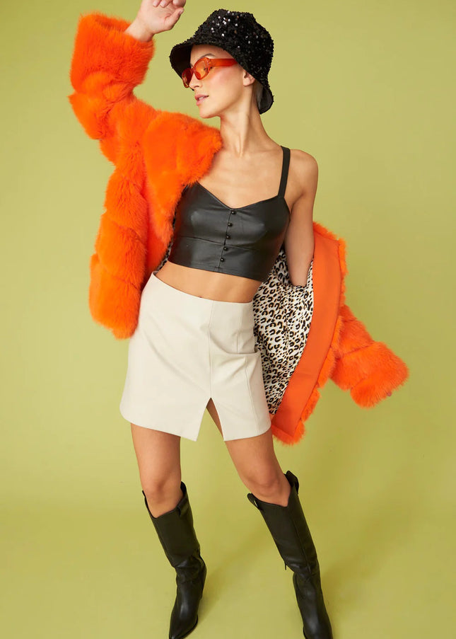 Gaga Faux Fur Striped Orange Coat-2