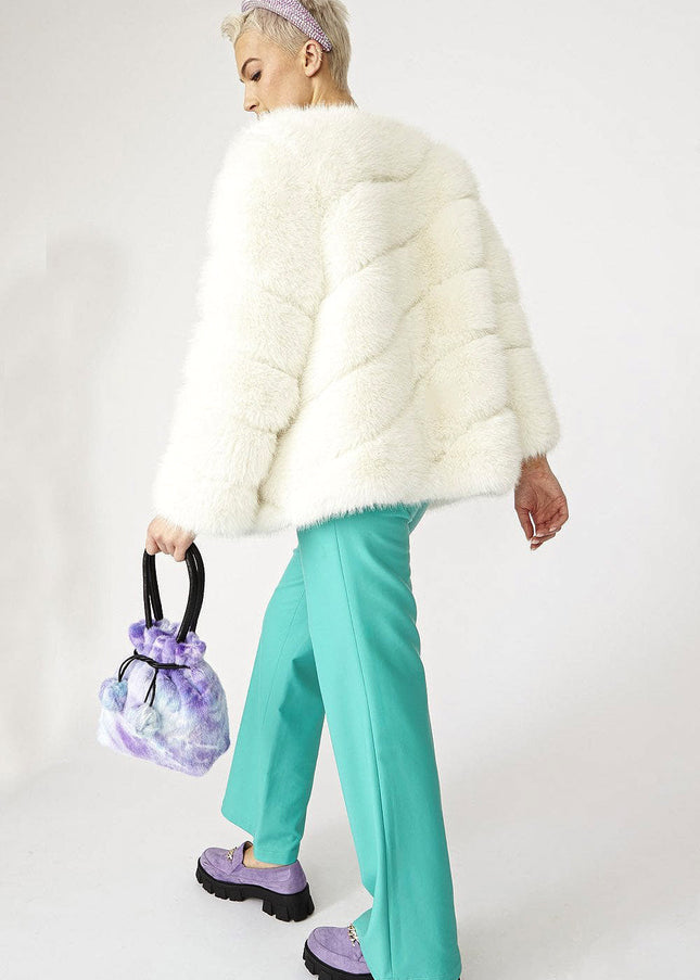 Gaga Faux Fur Striped White Coat-3