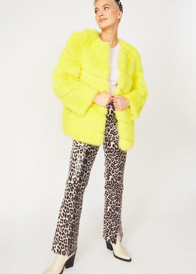 Gaga Faux Fur Striped Yellow Coat-0