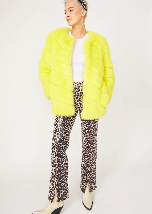 Gaga Faux Fur Striped Yellow Coat-1